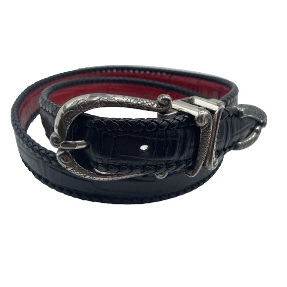 Brighton Reversible Leather Belt Size 32 Black & Red Croc Embossed Pattern - Picture 1 of 10